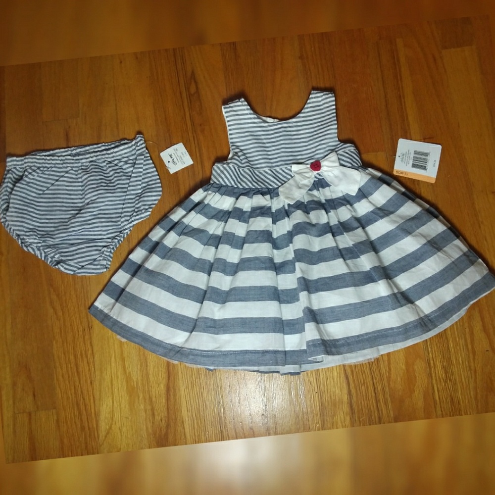 Little Me Navy Stripe Dress Size 12 Months